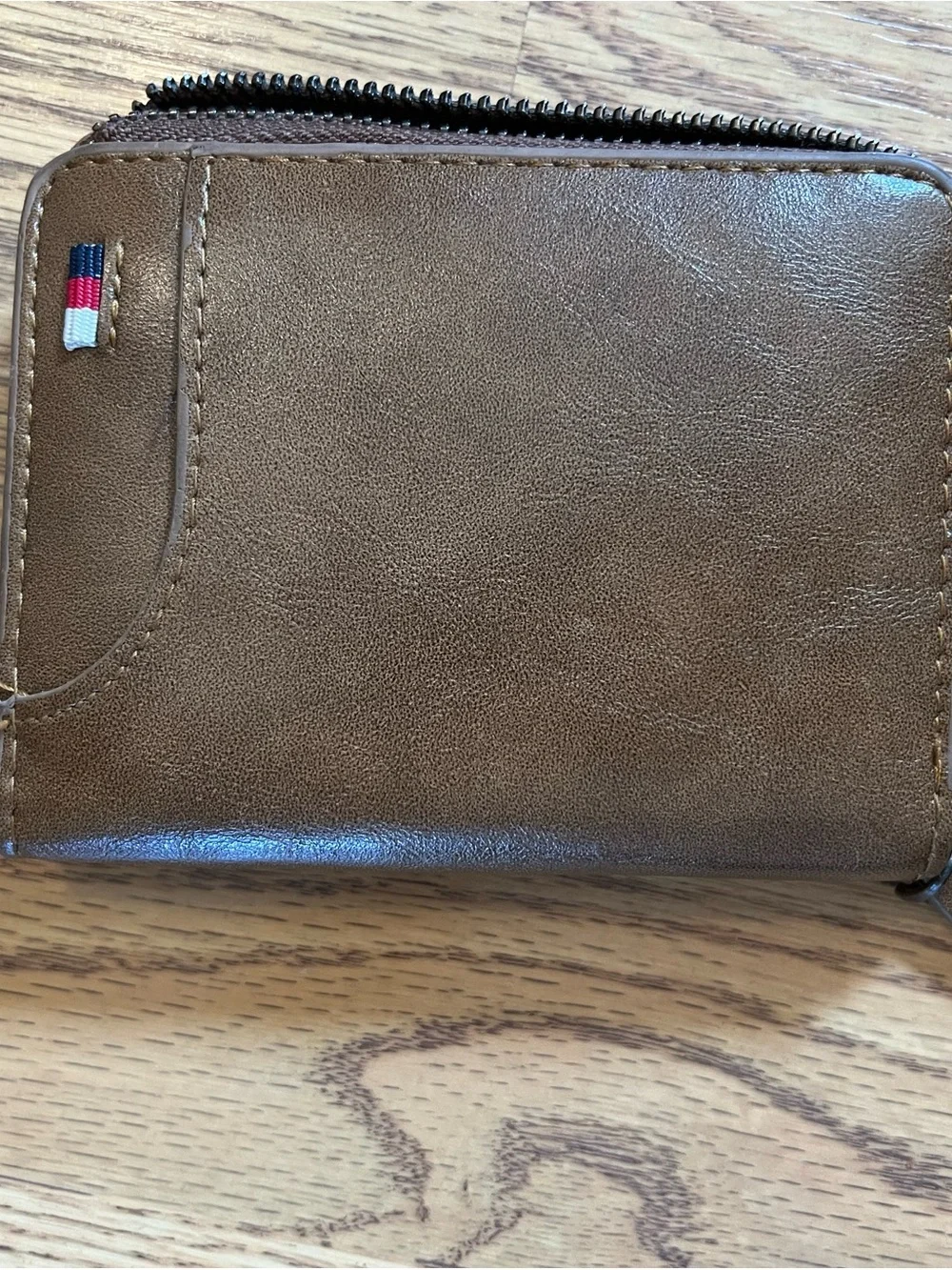 Men's Brown Leather Zip Wallet with Signature Tricolor Stitch
